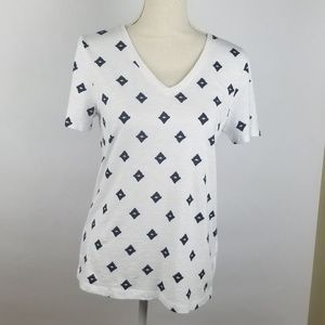 Tommy Hilfiger Top White w Blue Triangles SS sz SP